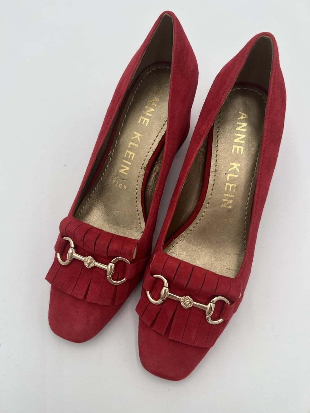 Anne Klein iFlex Vintage Red Suede Kiltie Horsebit Pumps NWOB 7.5M